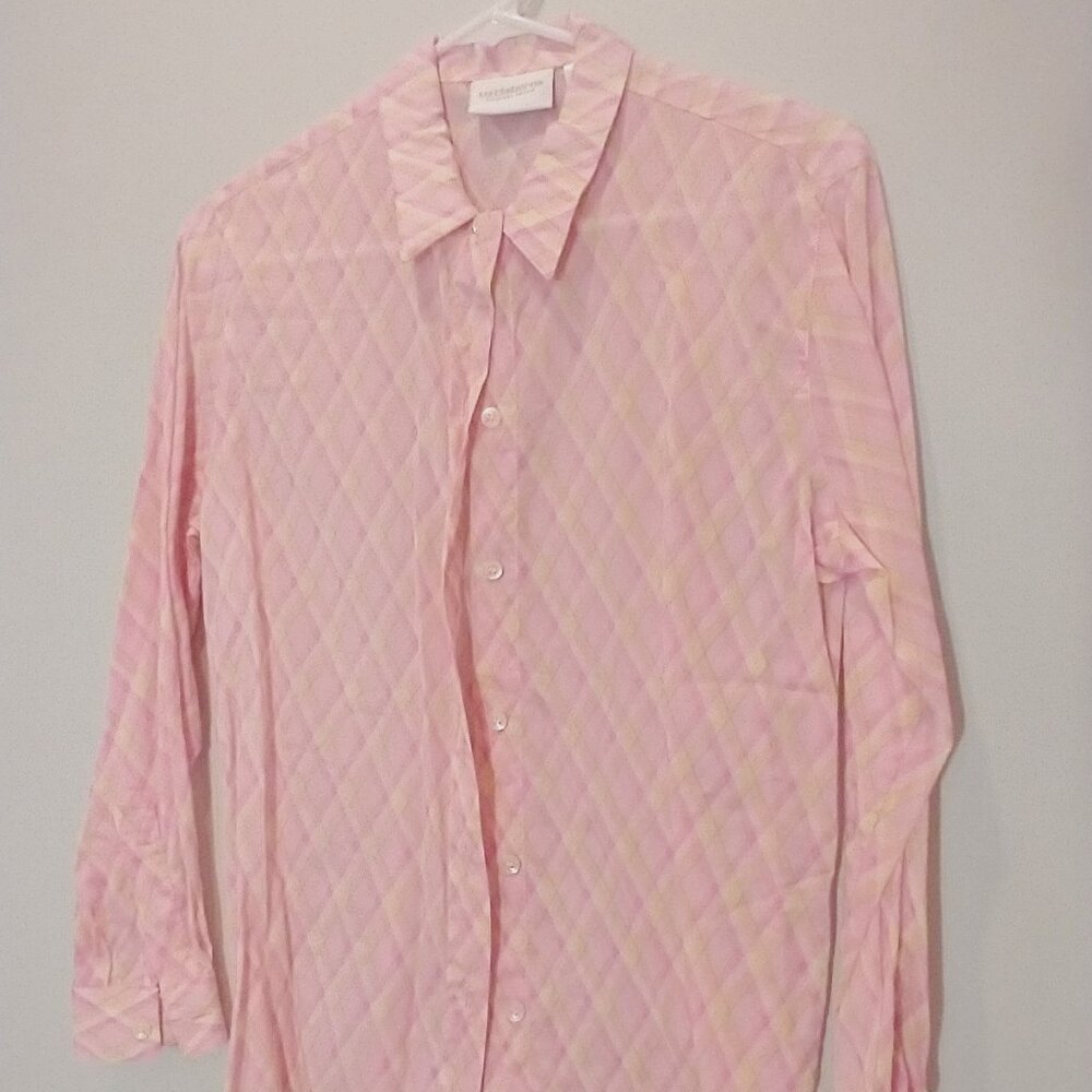 Liz Claiborne Pink & Yellow Plaid Blouse Size SP